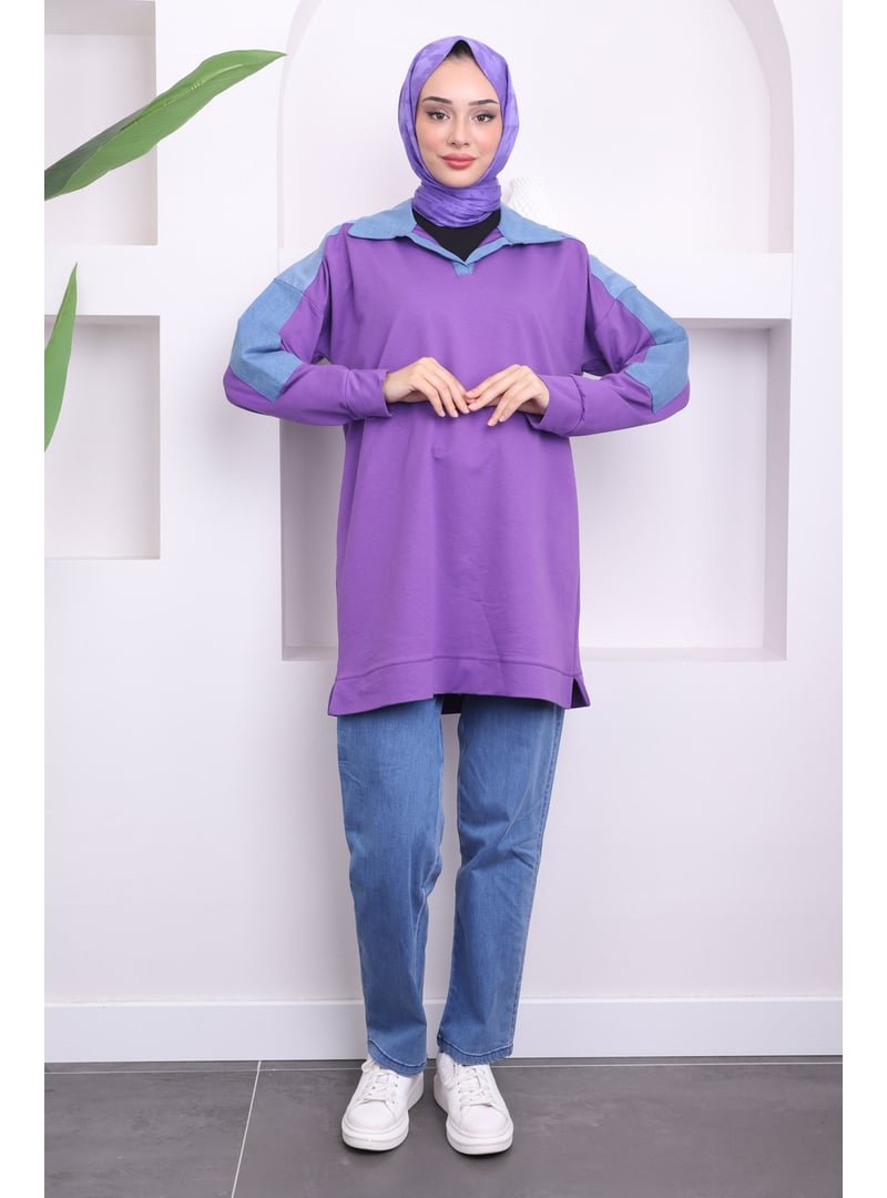 İmaj Butik Mor Kot Detaylı Tunik Pantolonlu İkili Takım