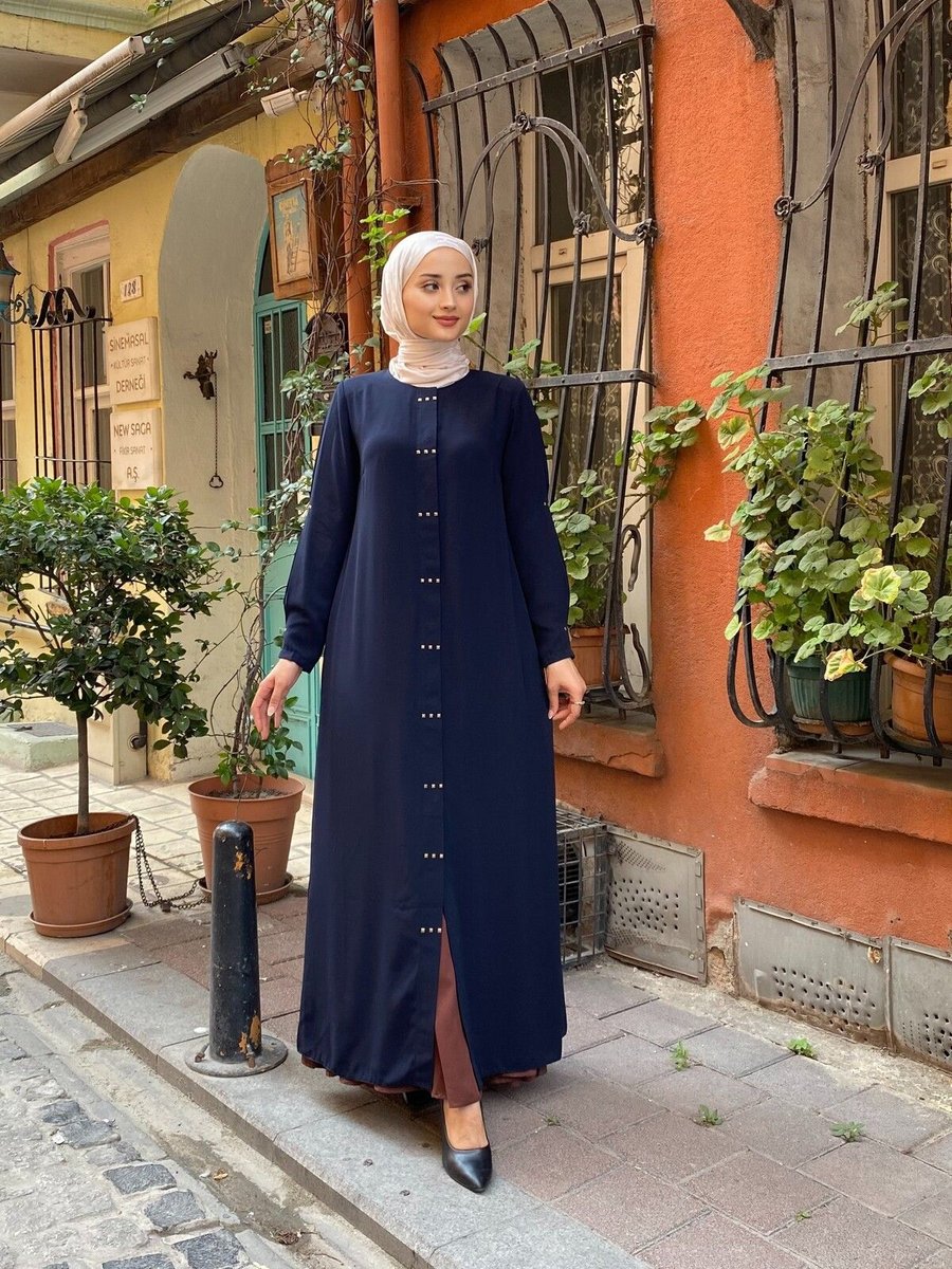 Jalia Battal Kare Taş Detaylı Kol A Pile Patlı Düğmeli Ferace