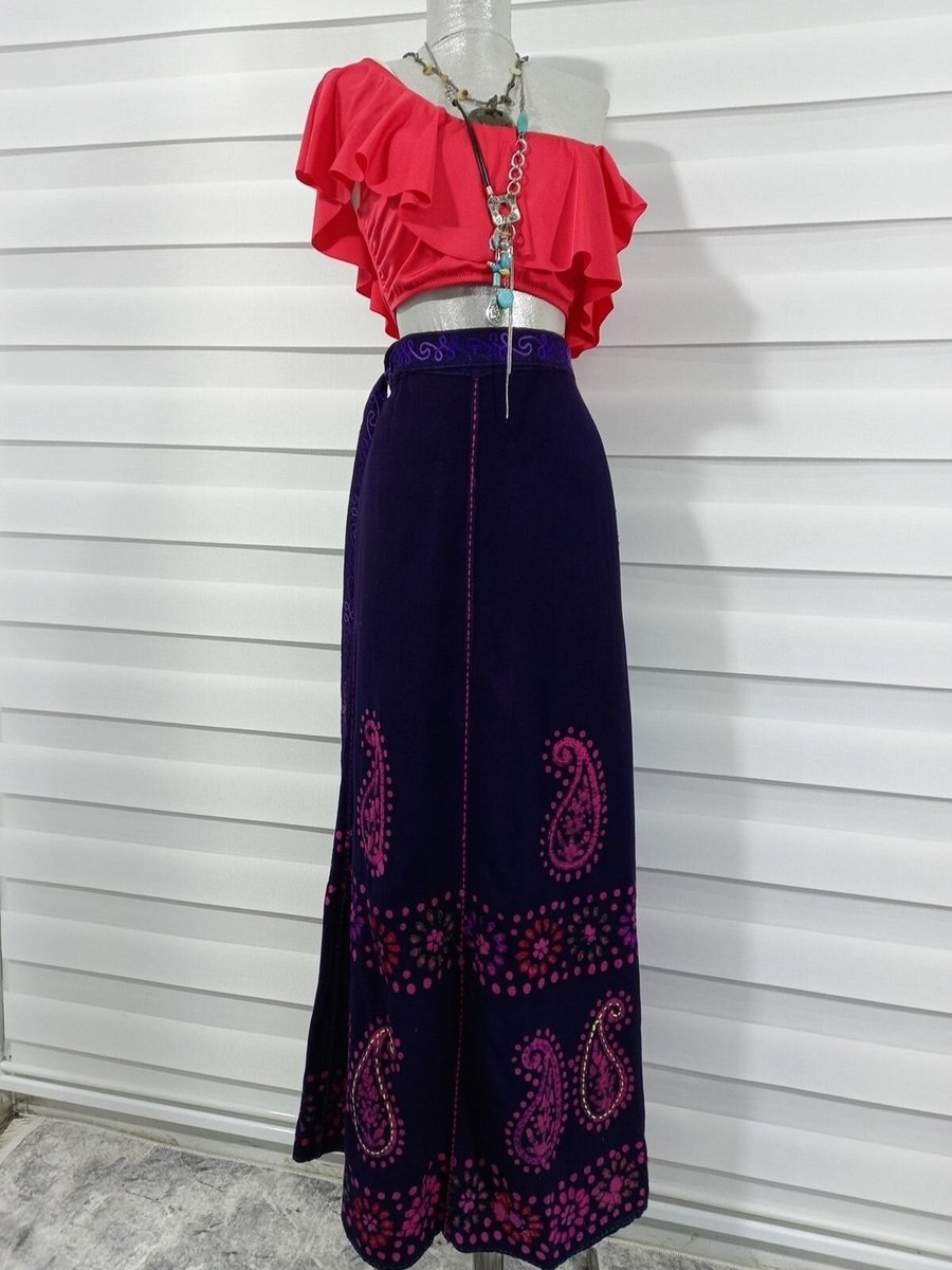 Bohem Stil Pembe Hint Batik Çiçek Desenli Ve İşlemeli Anvelop Uzun Etek