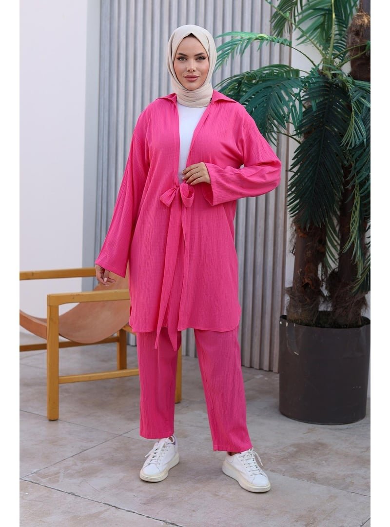 Misskayle Fuşya Bağlama Detaylı Kimono Takım