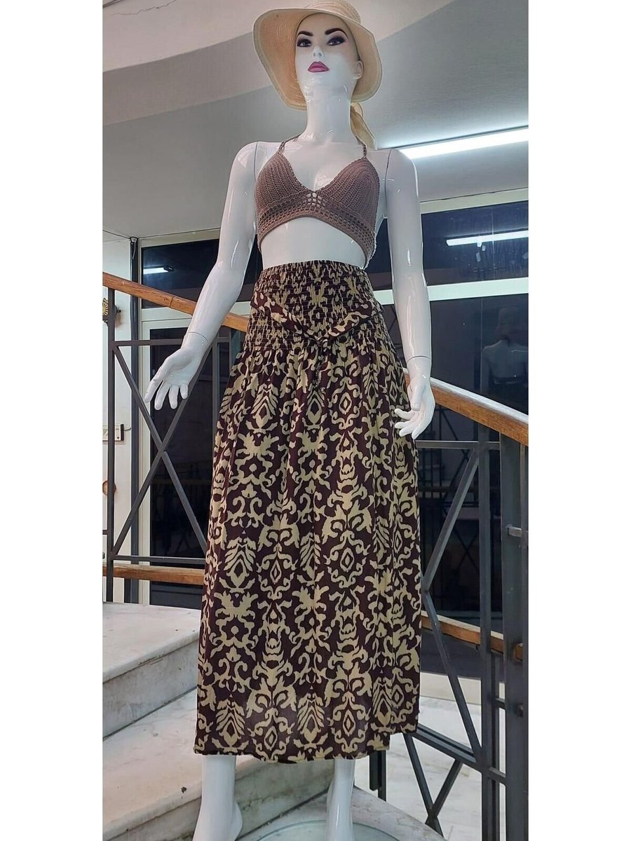 EREN STYLE Kahverengi Beli Lastikli Astarlı Uzun Etek
