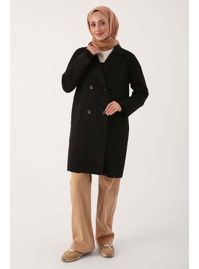 Allday Siyah Süet Kruvaze Blazer Ceket