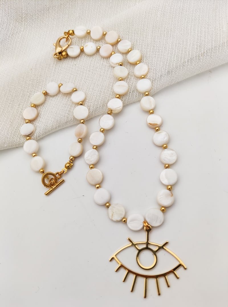 Stoneage Beyaz Sedef Taşlı Şifa Kolye & Bileklik Set