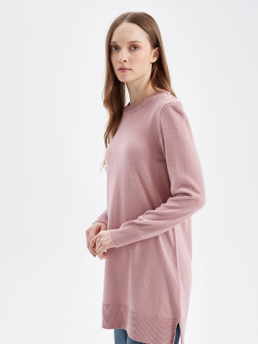 Defacto Regular Fit Bisiklet Yaka Yırtmaçlı Basic Düz Kazak Tunik H3431az24au