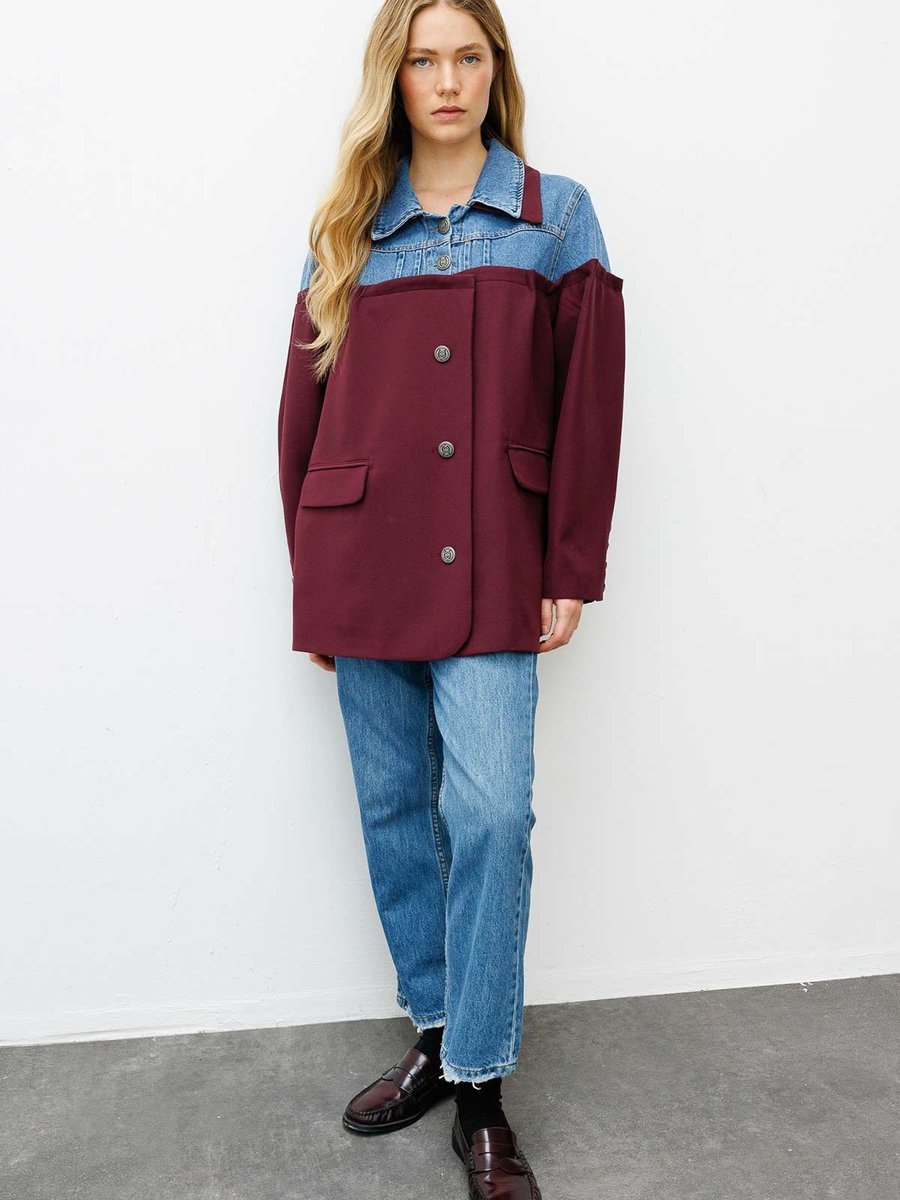 Hooopstore Kot Detaylı Bordo Blazer Ceket