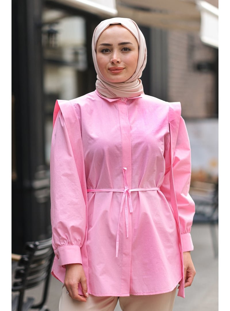 Locco Moda Pembe Pile Detay Önü Gizli Düğmeli Gömlek
