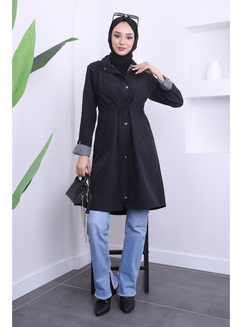 İmaj Butik Siyah Bel Büzgülü Trençkot