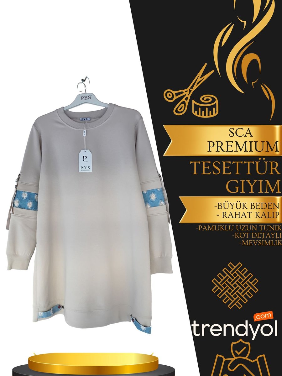 Sca Kolları Kot Detaylı Premium Tunik