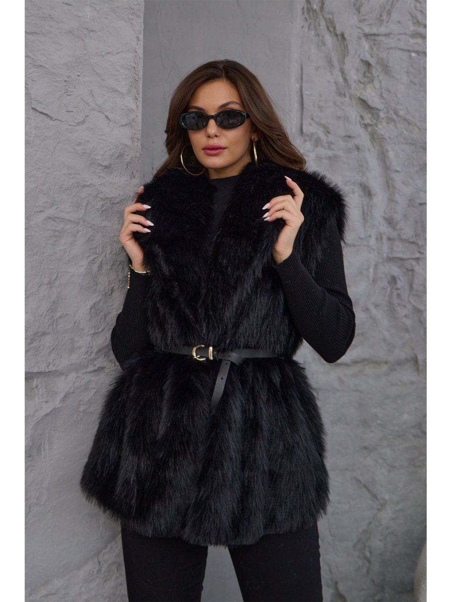 Elif Özbey Butik Siyah Premium Kürk Yelek