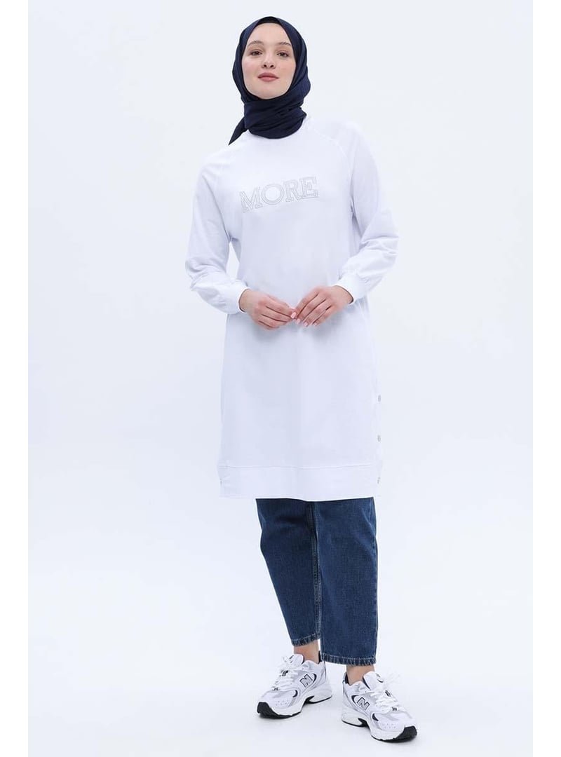 Allday Beyaz Pamuklu Nakışlı Sweat Tunik