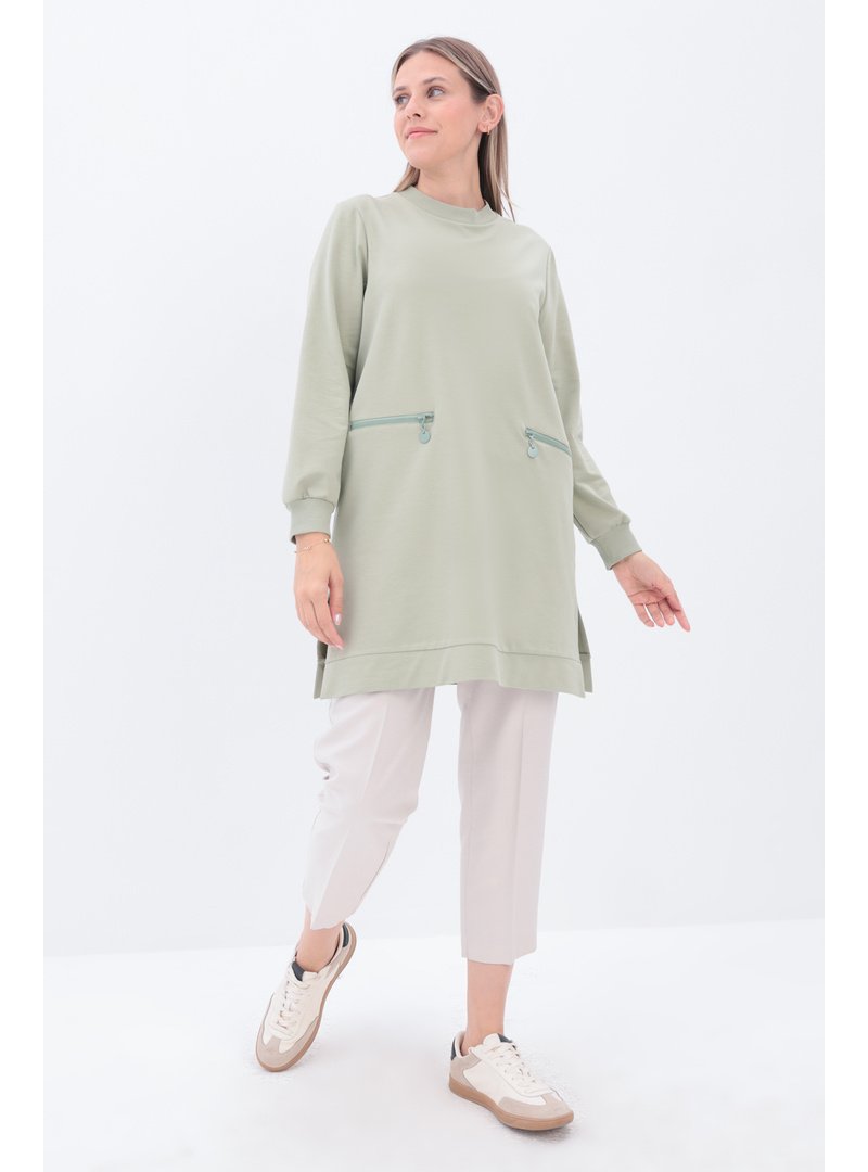 Allday Defne Fermuar Cepli Yırtmaçlı Sweat Tunik