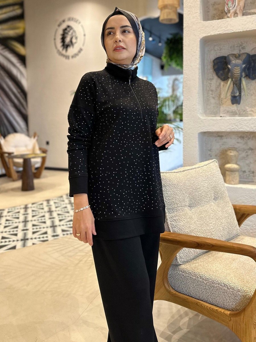 Cashmere Moda Taşlı Eşofman Takımı Siyah