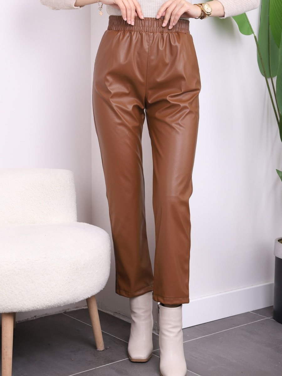 İmajbutik Taba Cepli Deri Pantolon