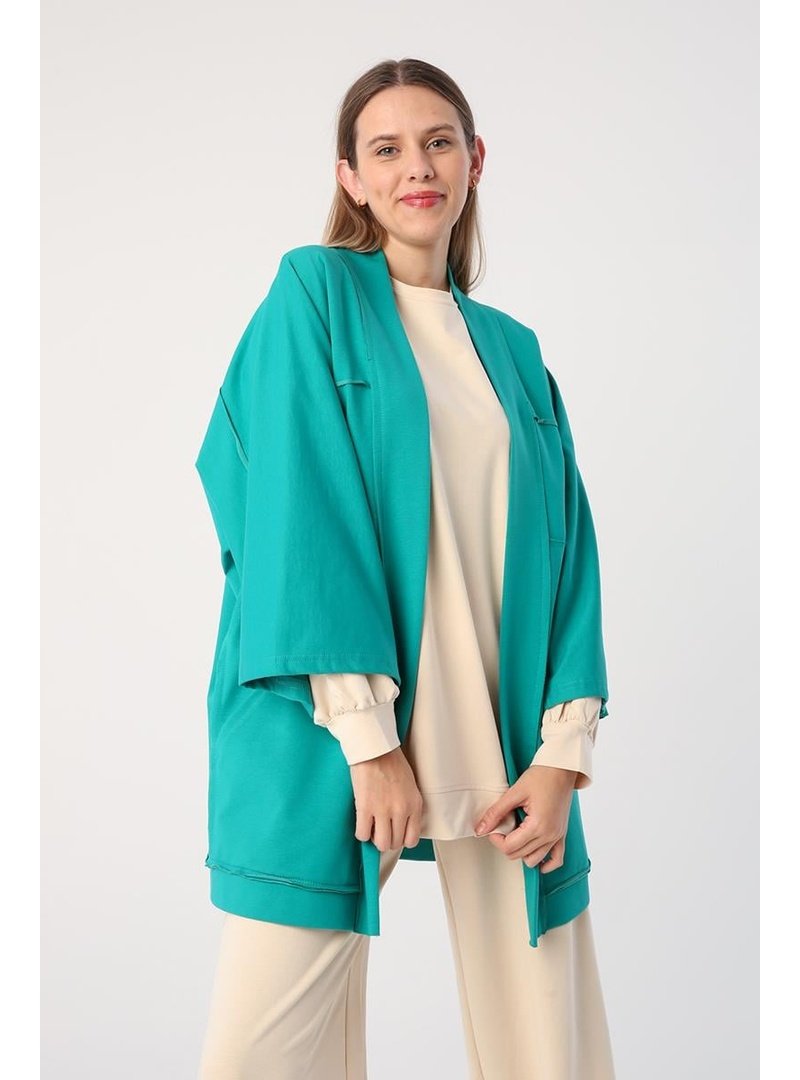 Allday Yarasa Kollu Oversize Hırka Zümrüt