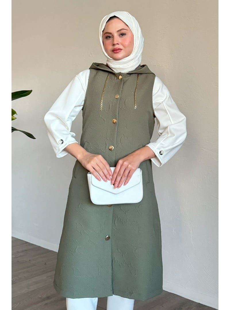 InStyle Haki Jakar Kapitone Zincir Detaylı Yelek