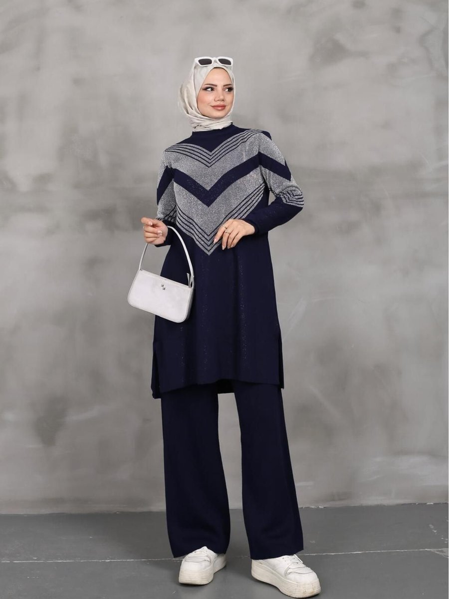 Moda Simli Triko Tunik Pantolon Takım