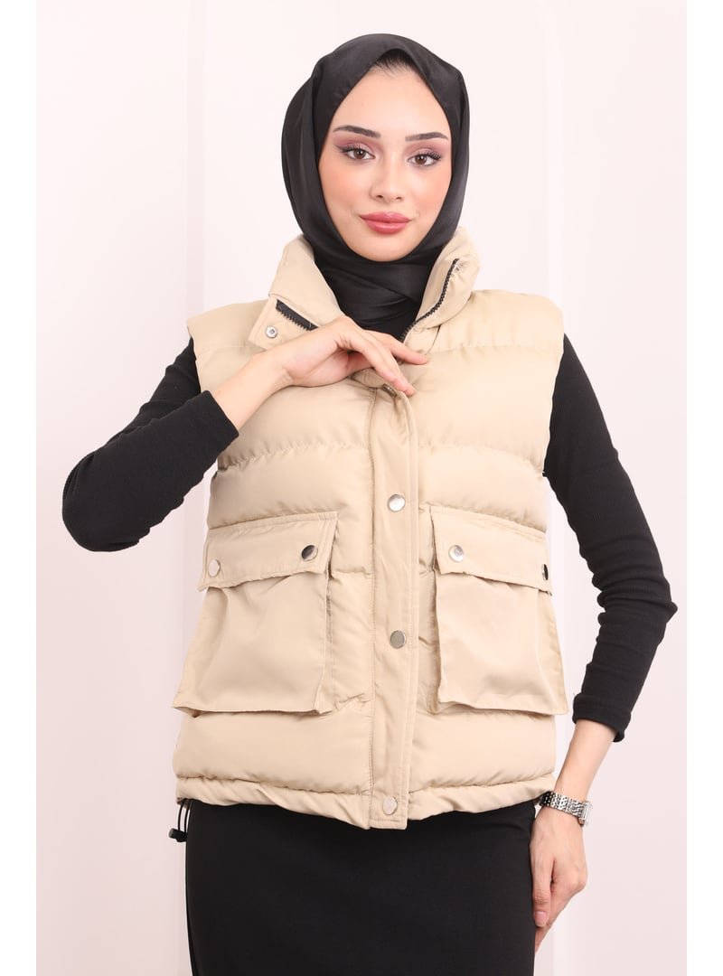 İmaj Butik Bej Cepli Şişme Yelek