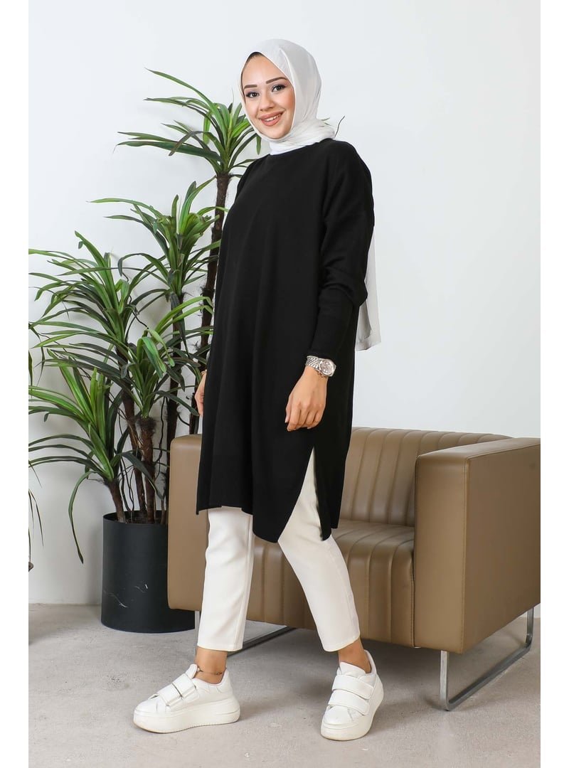 İmaj Butik Siyah Bisiklet Yaka İnce Merserize Salaş Triko Tunik