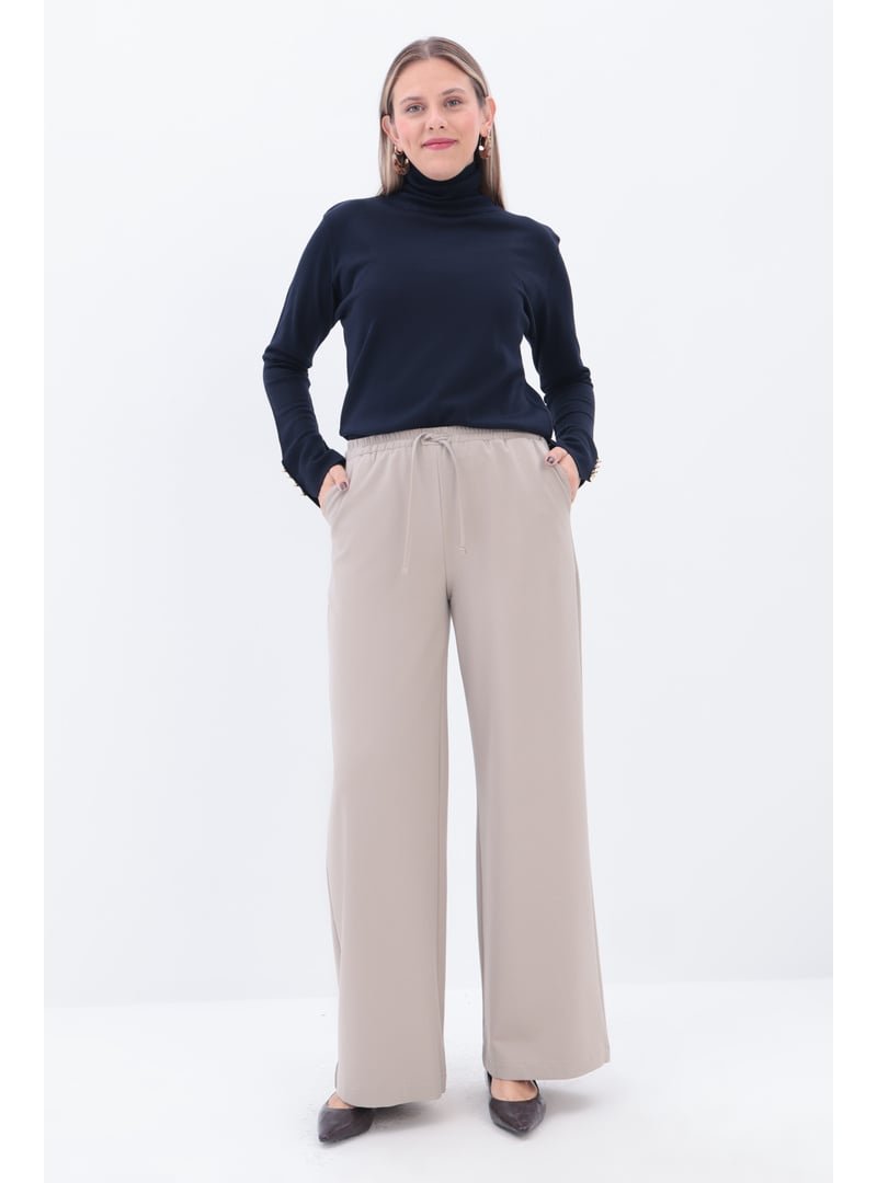 Allday Bej Beli Lastikli Kordonlu Pantolon