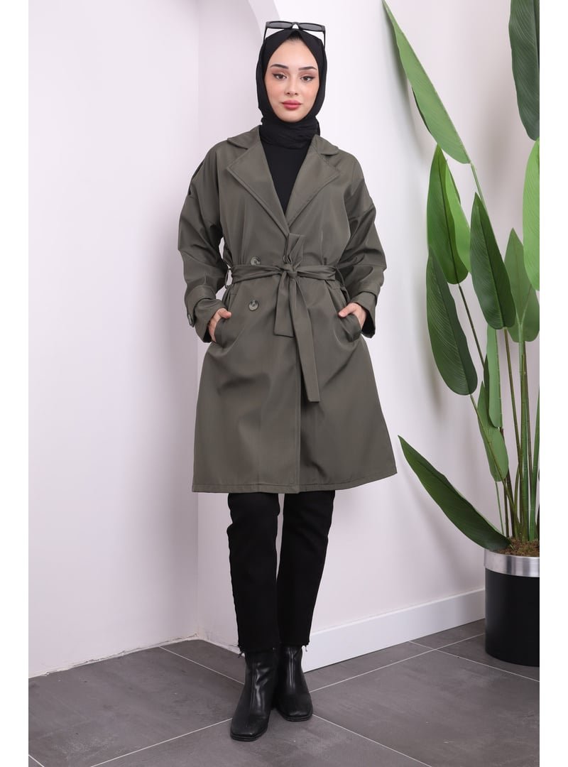 İmaj Butik Haki Bel Kuşaklı Düğmeli Trençkot