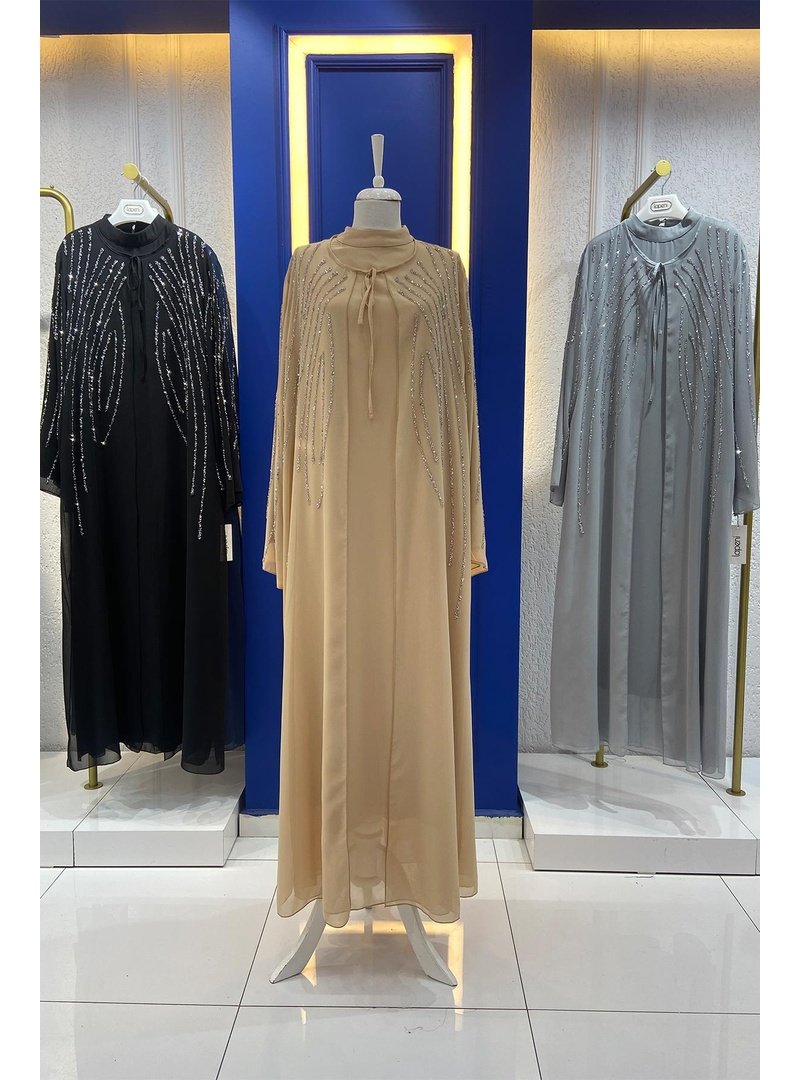Hakimoda Camel Büyük Beden Mahinur Şifon Abiye