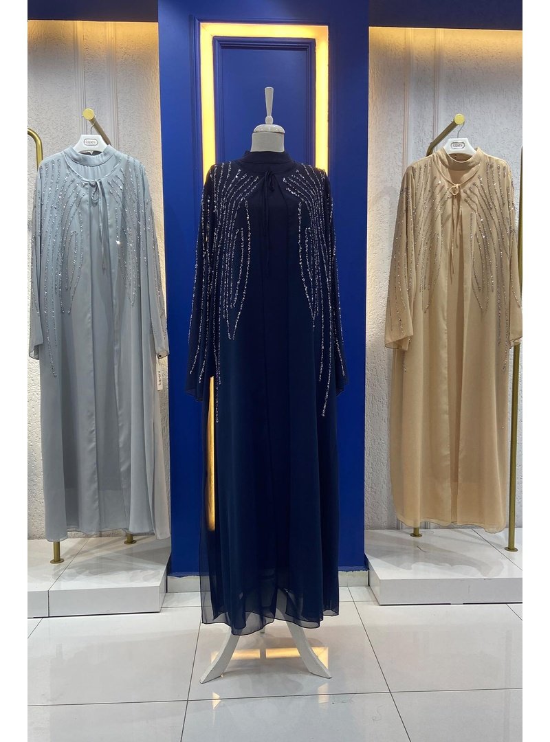 Hakimoda Lacivert Büyük Beden Mahinur Şifon Abiye