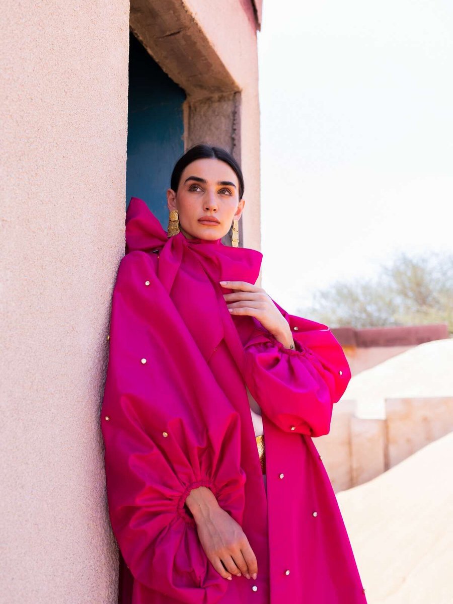 Al Sheıkha Ruby Taffeta Abaya Fuşya