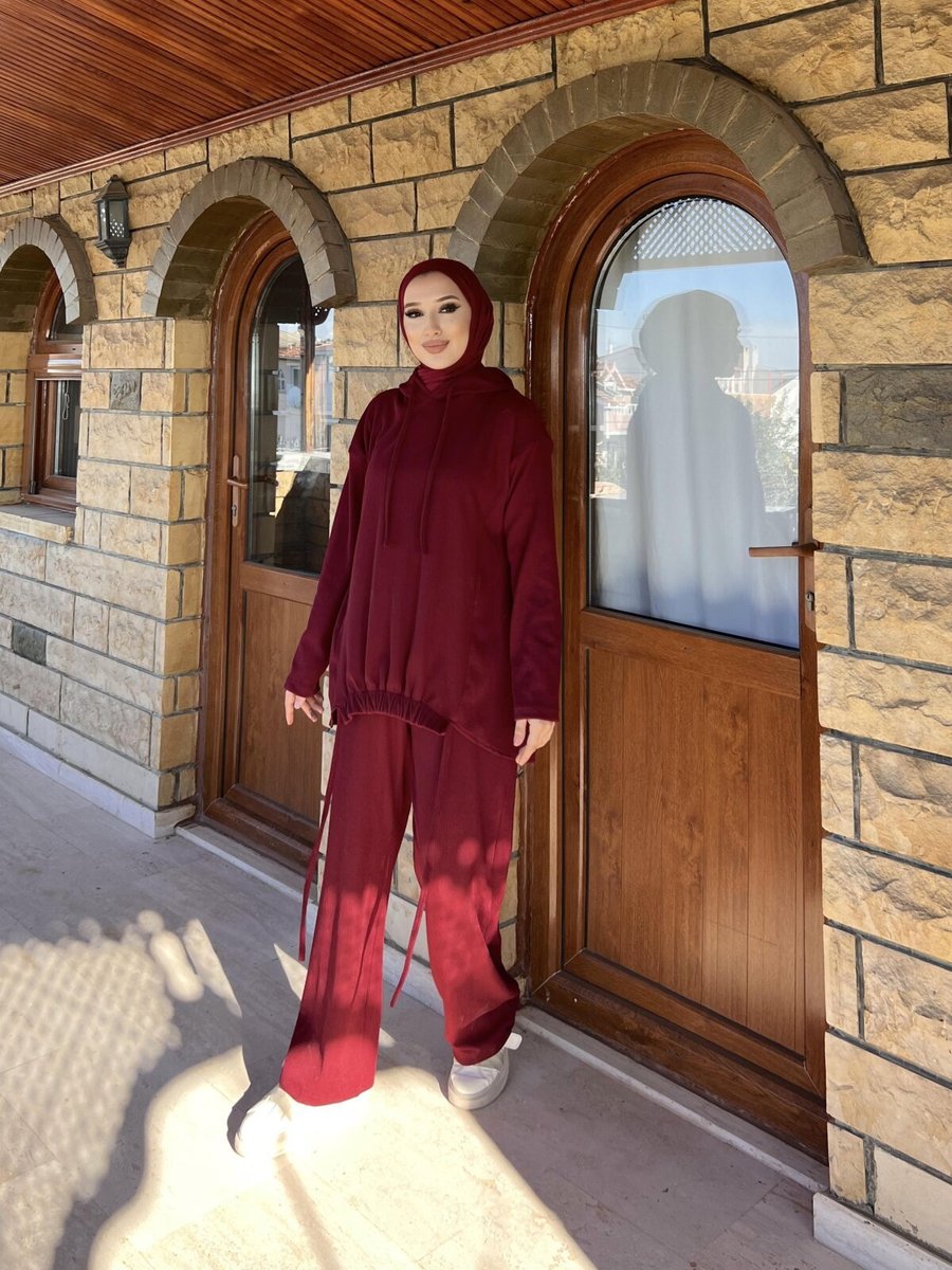 Ensa Tesettür Bordo Beyza Kapüşonlu Takım