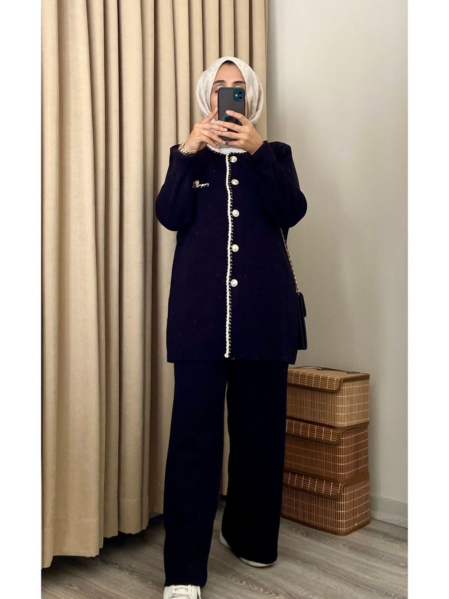 Asel Fashion Düğmeli Triko Hırka Takım