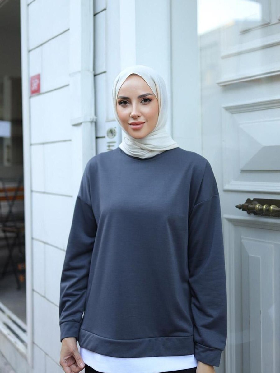 Burcu Tesettür Eteği Garnili Sweat Füme