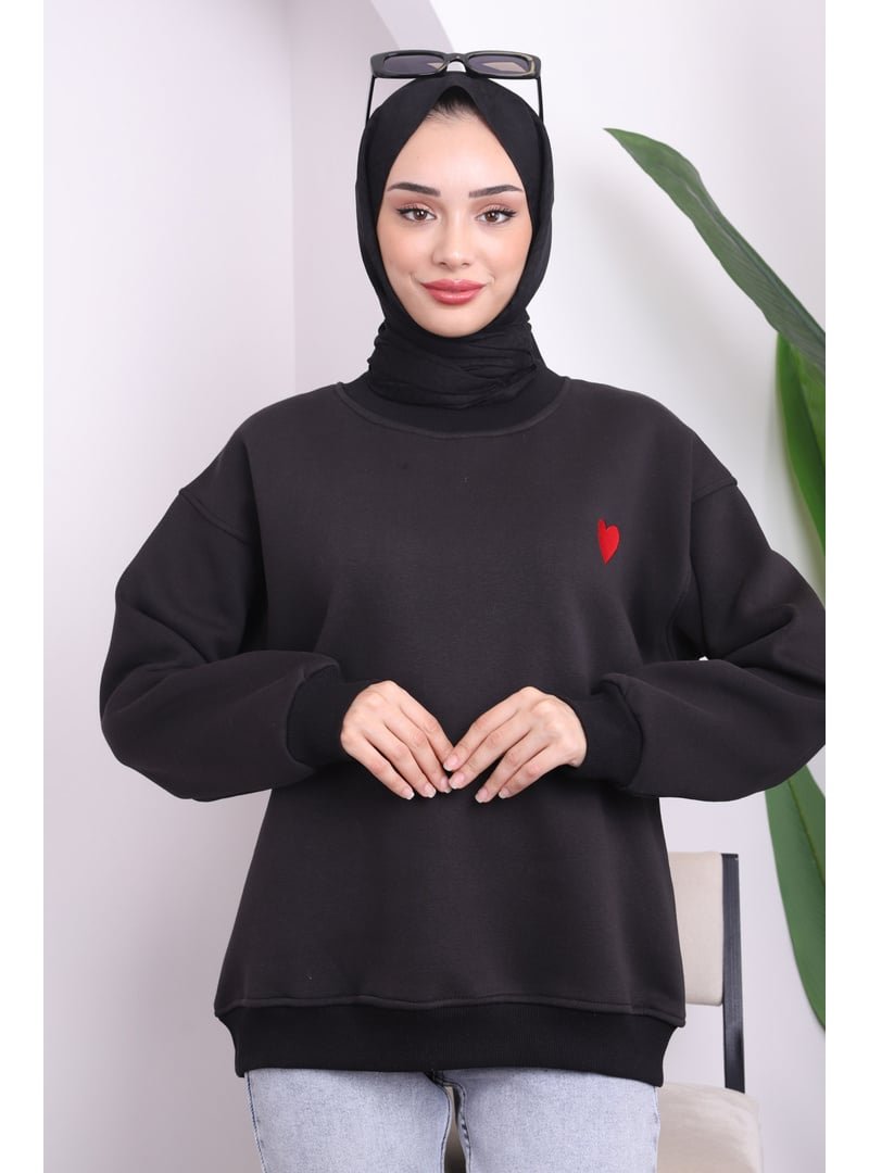 İmaj Butik Siyah Nakış İşlemeli Üç İplik Sweat