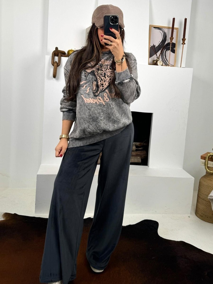 Sohotique By P Antrasit Kadife Bol Paça Pantolon