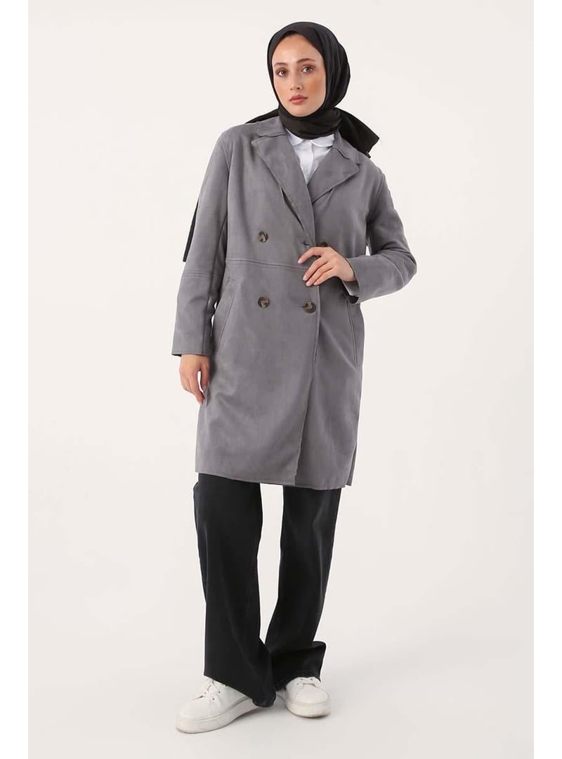 Allday Gri Süet Kruvaze Blazer Ceket
