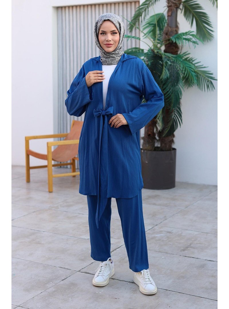 Misskayle İndigo Bağlama Detaylı Kimono Takım