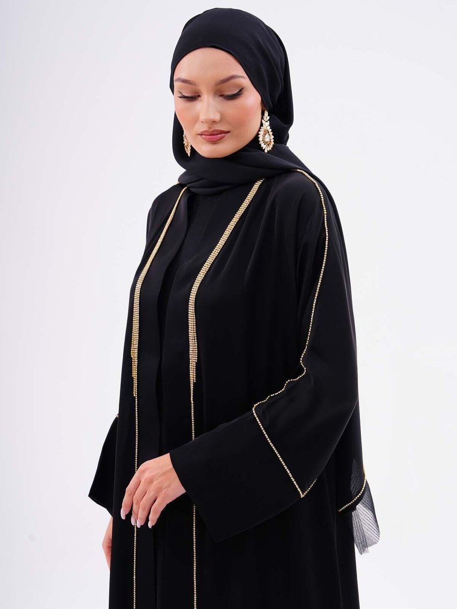 Gülsemali Kumaş Dubai İpeği Lüks Abaya Gold Çift Swaroski Kaliteli Dış Giyim Özel Günler İçin