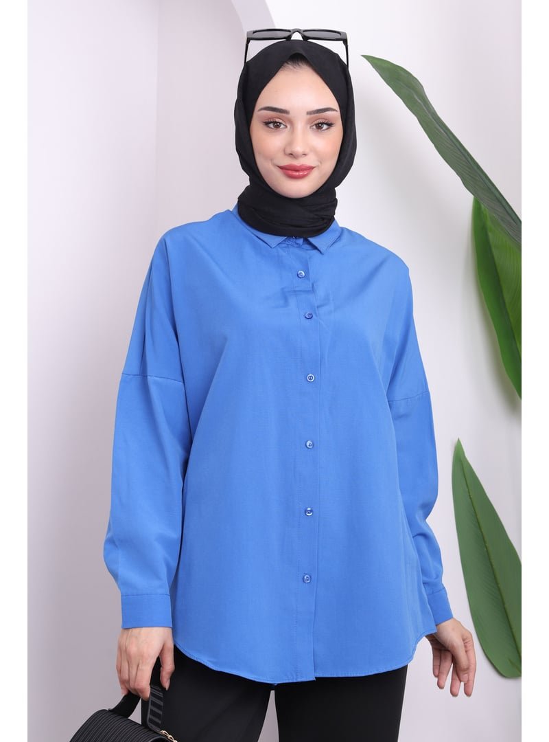 İmaj Butik Saks Mavisi Salaş Basic Gömlek