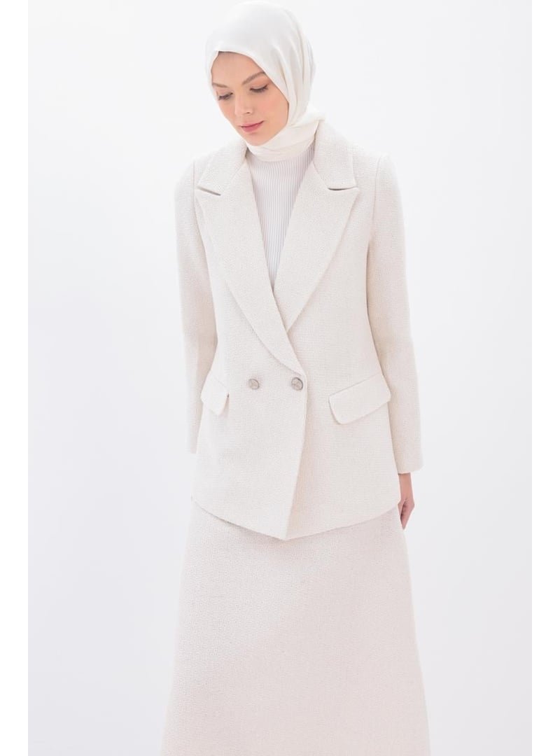Allday Beyaz Simli Tüvit Kumaş Blazer Ceket
