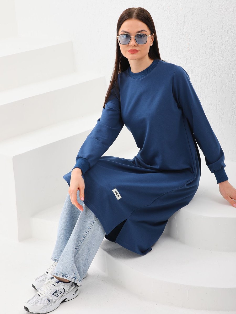 Elif Okur Uzun Sweatshirt Tunik İndigo