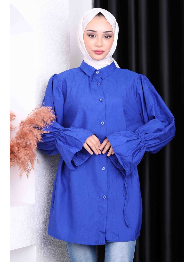 İmaj Butik Saks Beli İpli Balon Kol Tunik