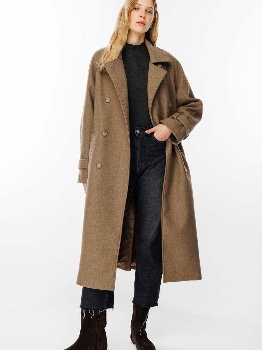Hooopstore Premium Kruvaze Sütlü Kahve Kaşe Kaban