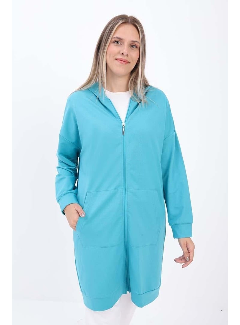 Allday Turkuaz Fermuarlı Sweat Hırka