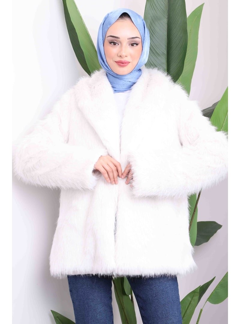 İmaj Butik Ekru Kısa Kürk Kaban