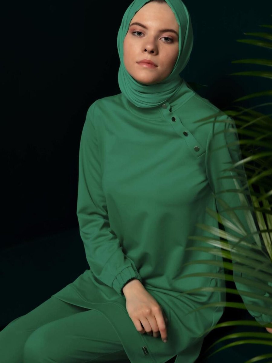 Alvina Yakası Çıtçıtlı İkili Pant. Eşofman Takım