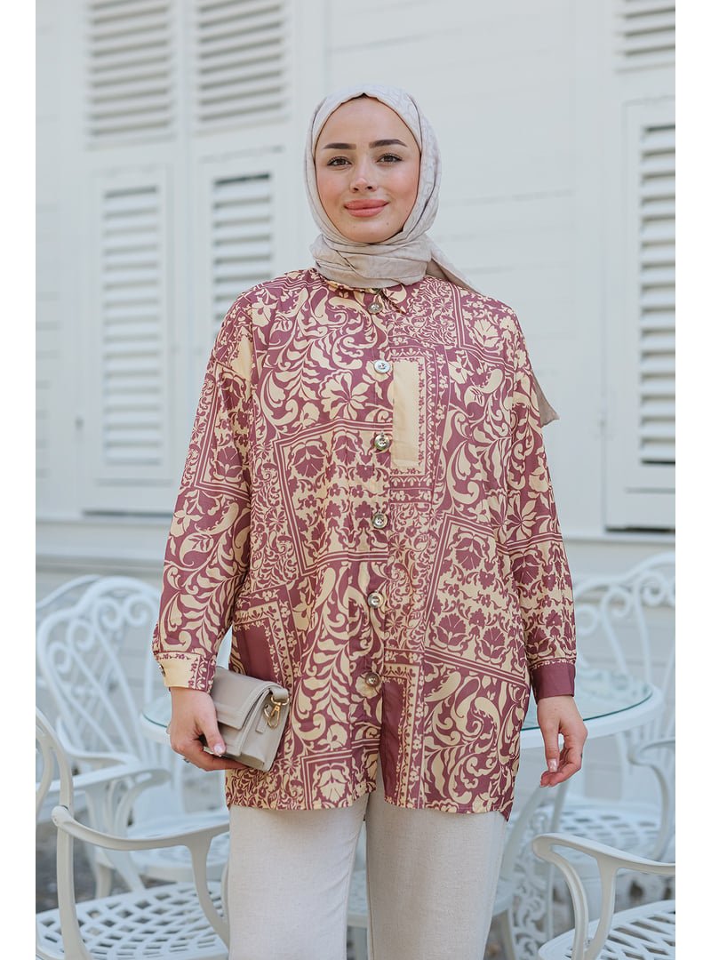 Locco Moda Sarı Etnik Desen Gömlek