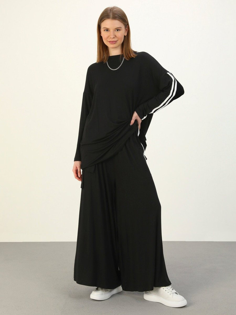 Refka Doğal Kumaşlı Tunik & Pantolon İkili Takım Siyah Benin