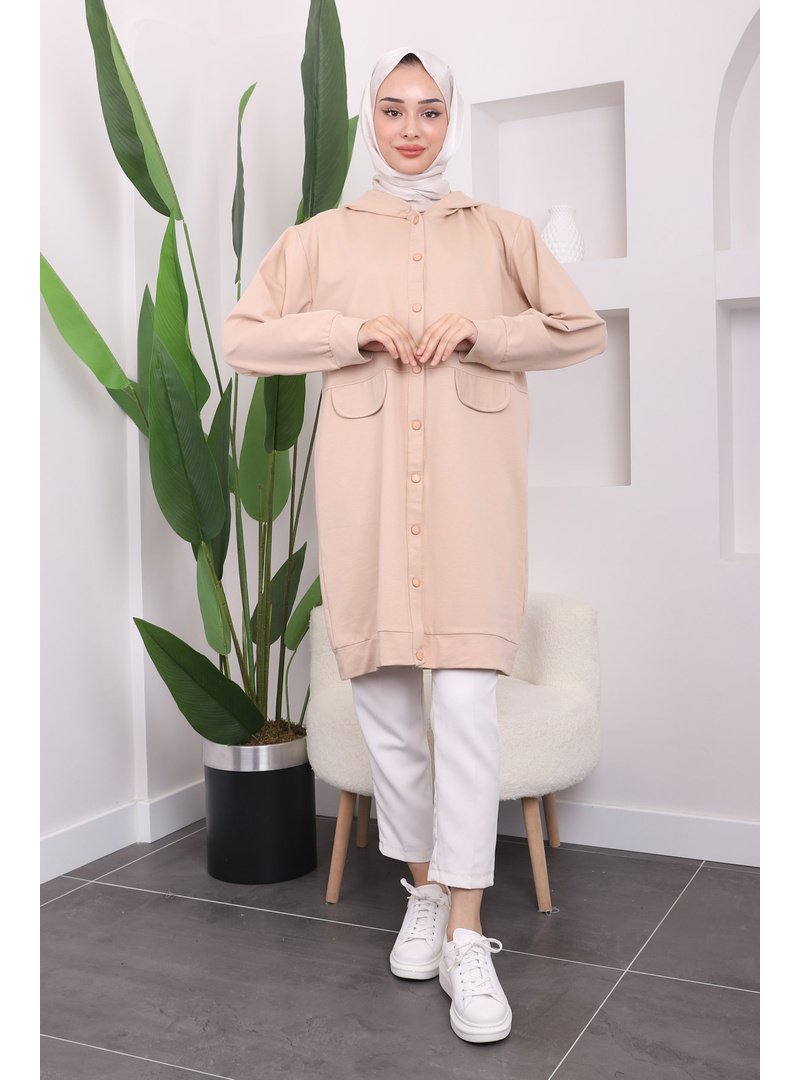 İmaj Butik Vizon Çıtçıtlı Kapüşonlu İki İplik Kap