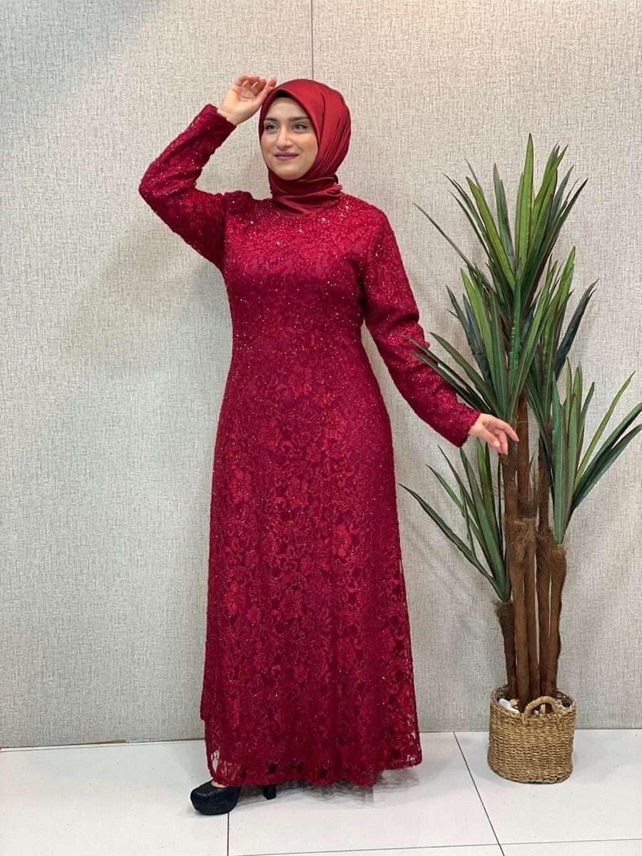 Butik Büyük Beden Kordena Dantel Abiye Elbise