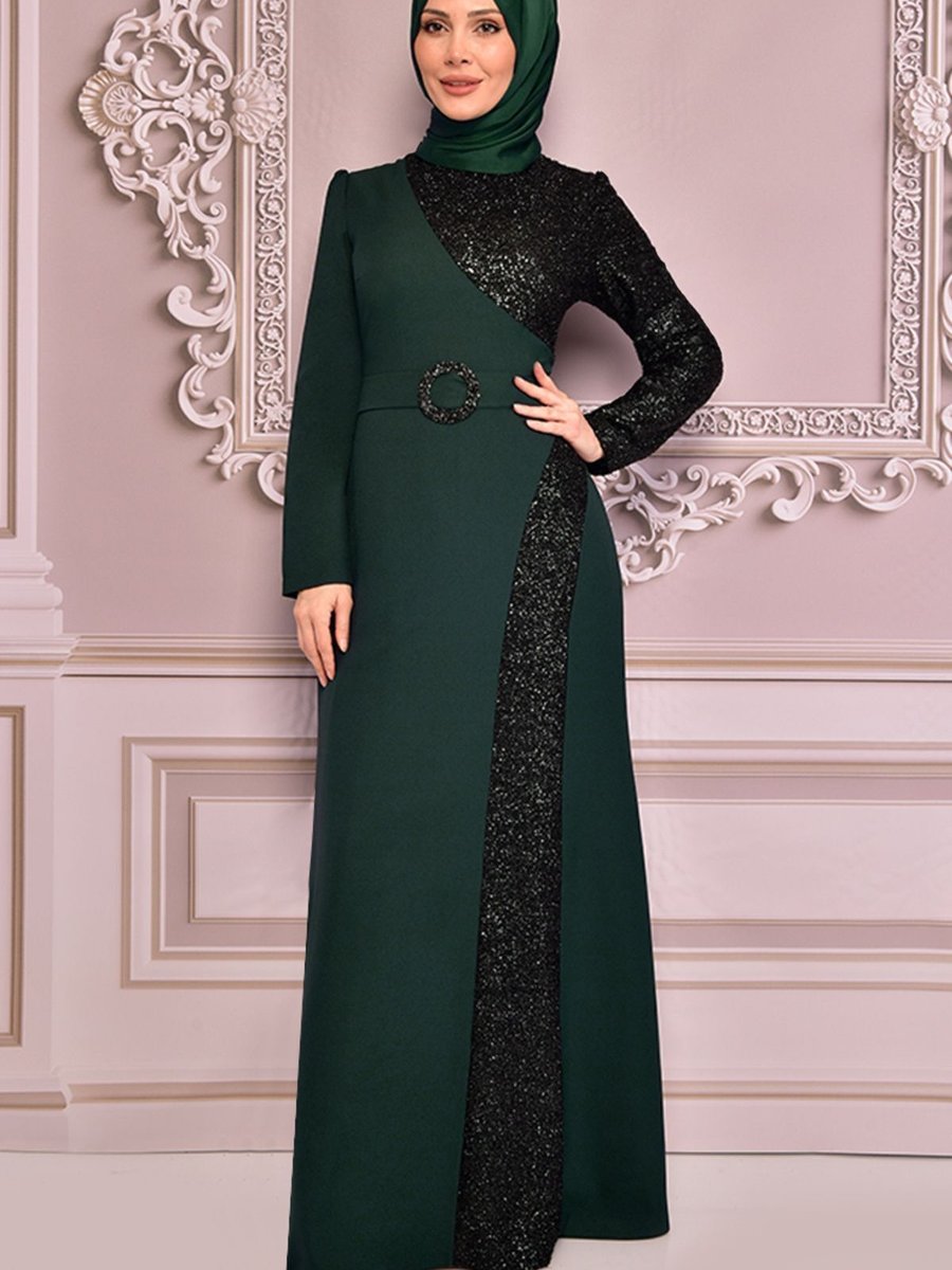 Ayşe Melek Giyim Moda Pul Detaylı Abiye Elbise Zümrüt