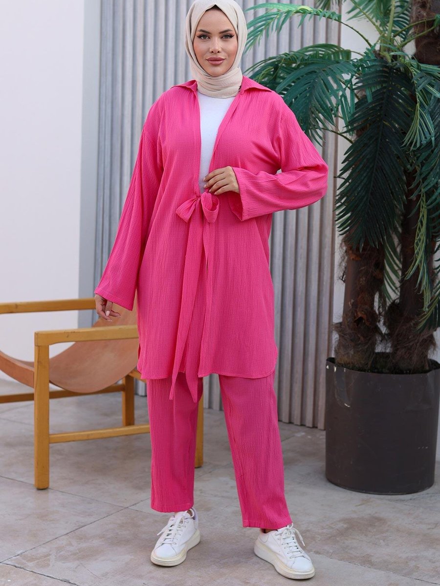 Misskayle Fuşya Bağlama Detaylı Kimono Takım