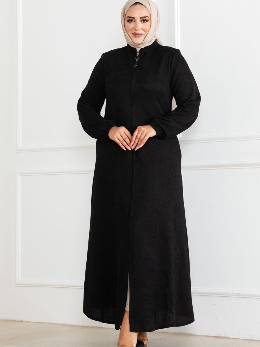 Butik Şönil Kumaş Fermuarlı Mevsimlik Mevlana Ferace Siyah Ve Lacivert